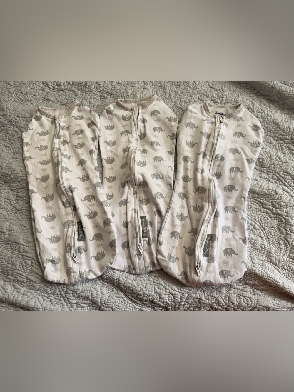 SwaddleMe Neutral Elephant Print Zip Sleep Sacks - White and Gray